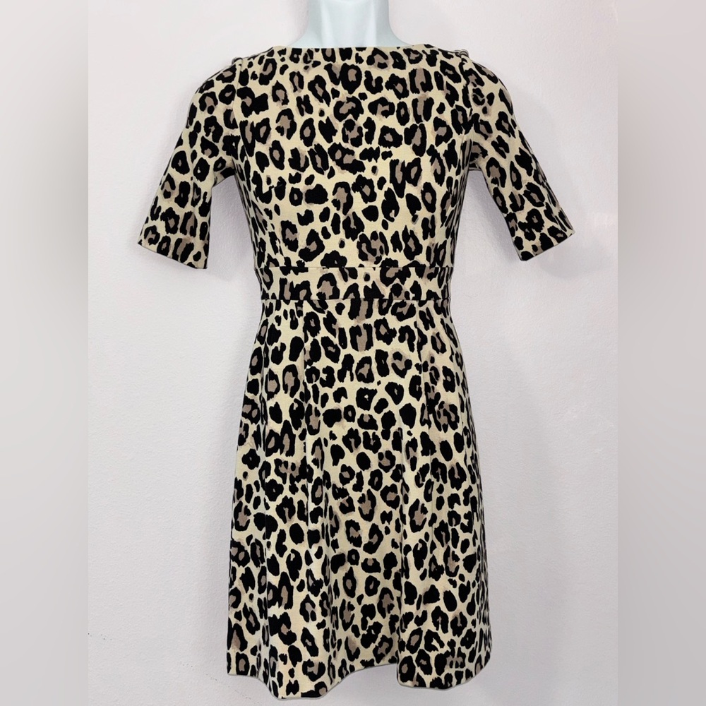 KATE SPADE New York Ponte Leopard Print Fit & Flare Crew Neck Dress Size 00